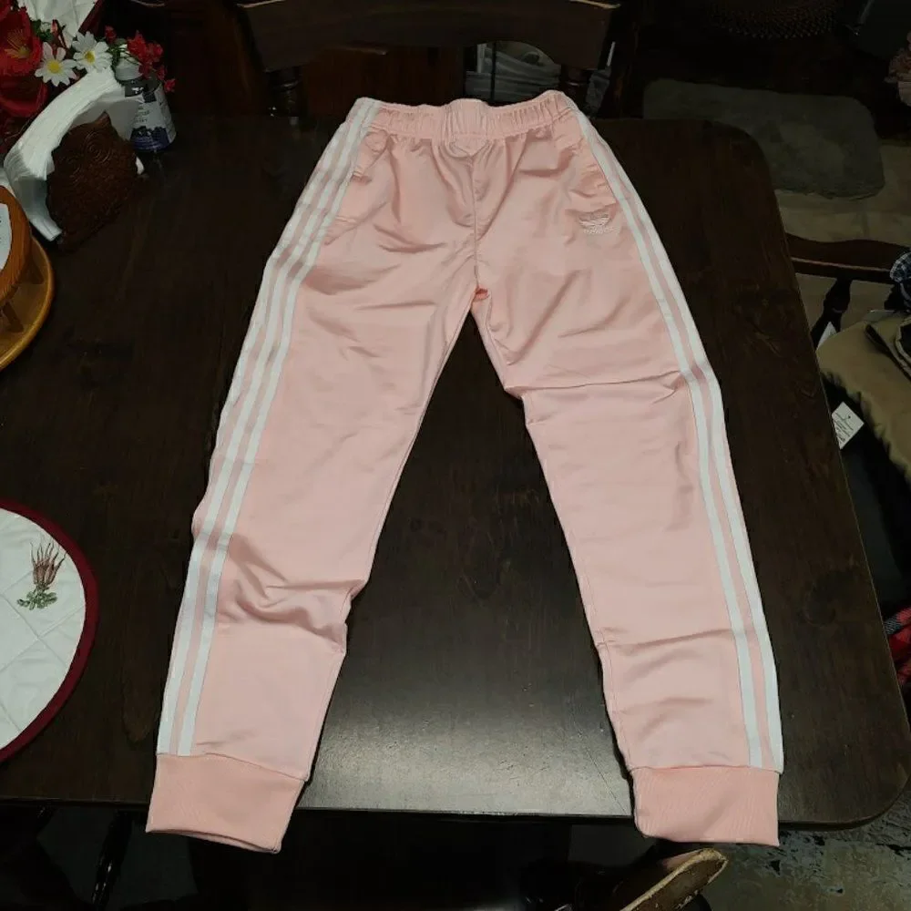 New Adidas White Pink Crop Top Pants Outfit Size Girl's 13/14 Years